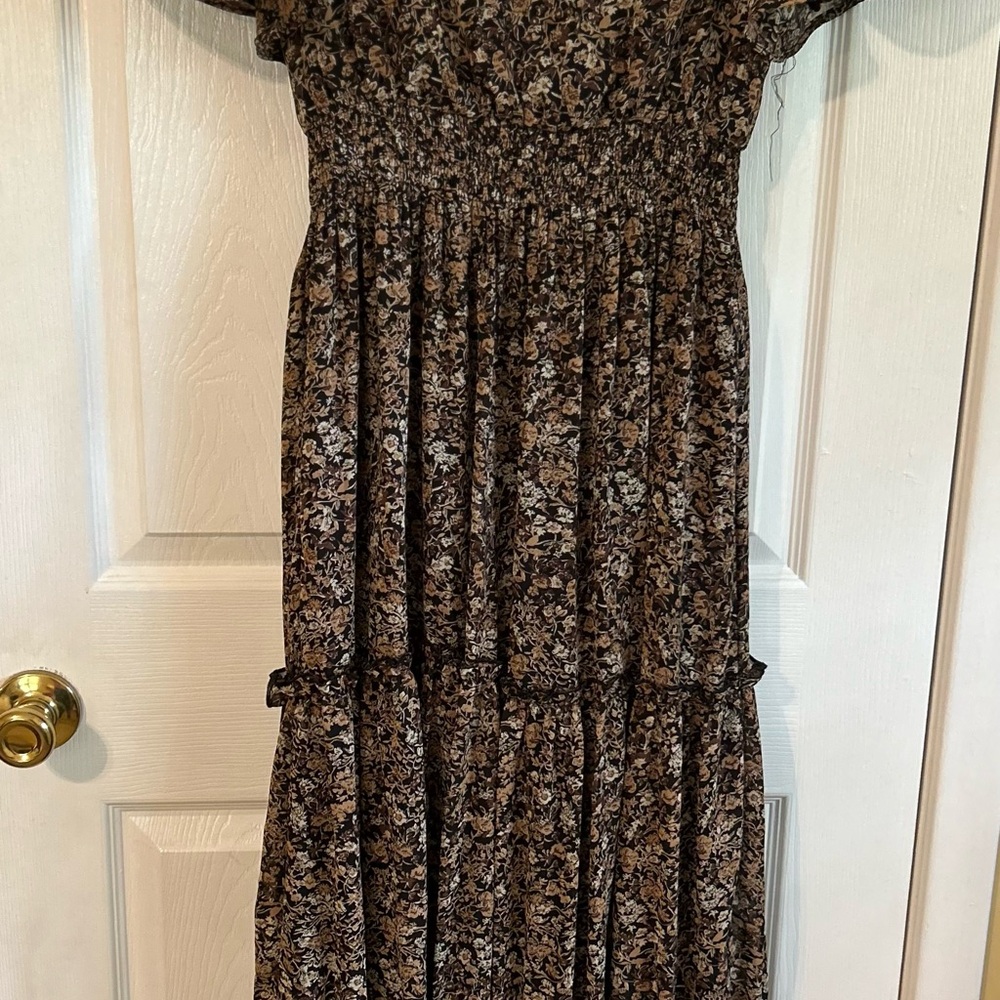 Mikarose Brown and White Smocked Maxi Sundress